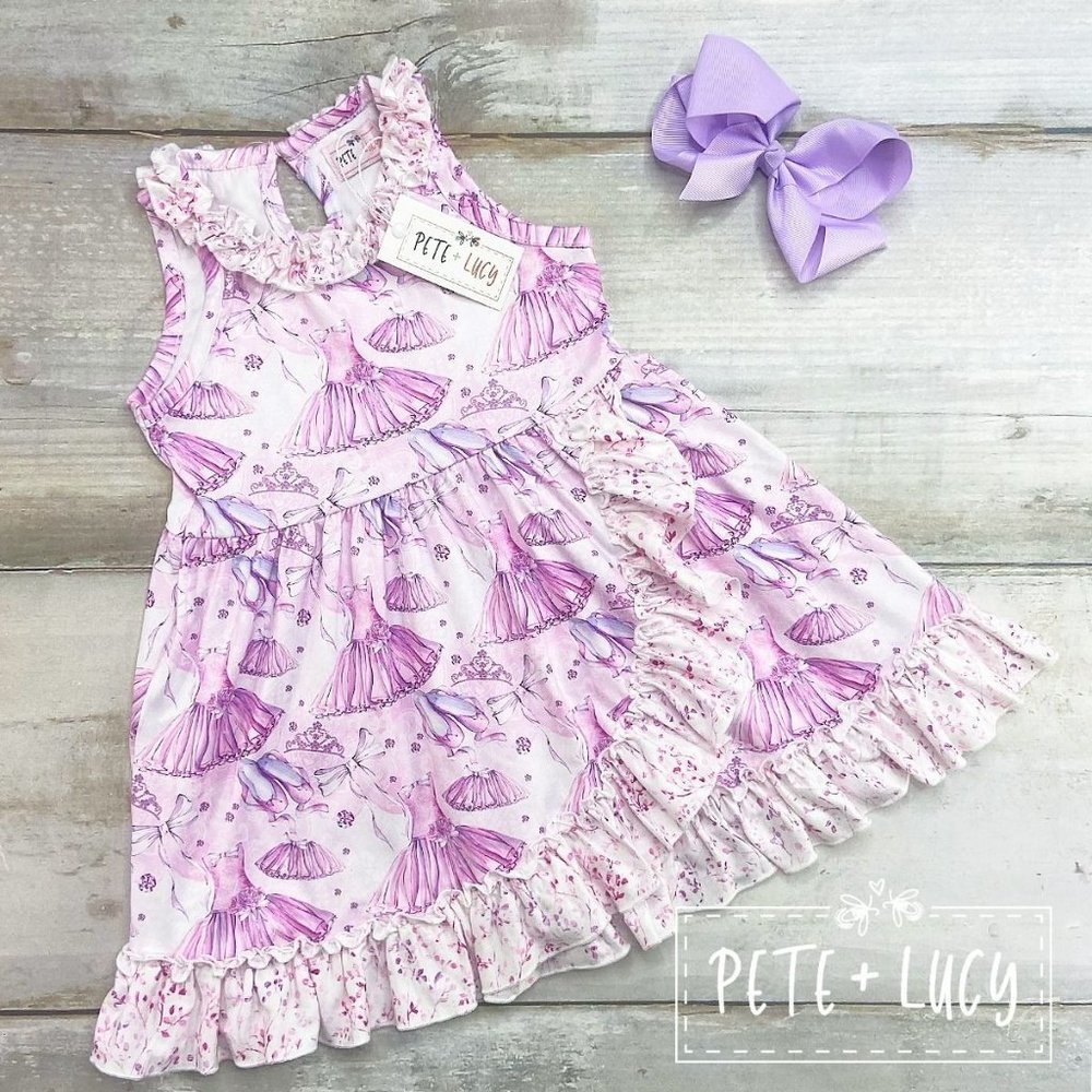 Pete & Lucy Girl's Sleeveless Dress Princes Dancer Ballet Shoes Ballerina Ruffle